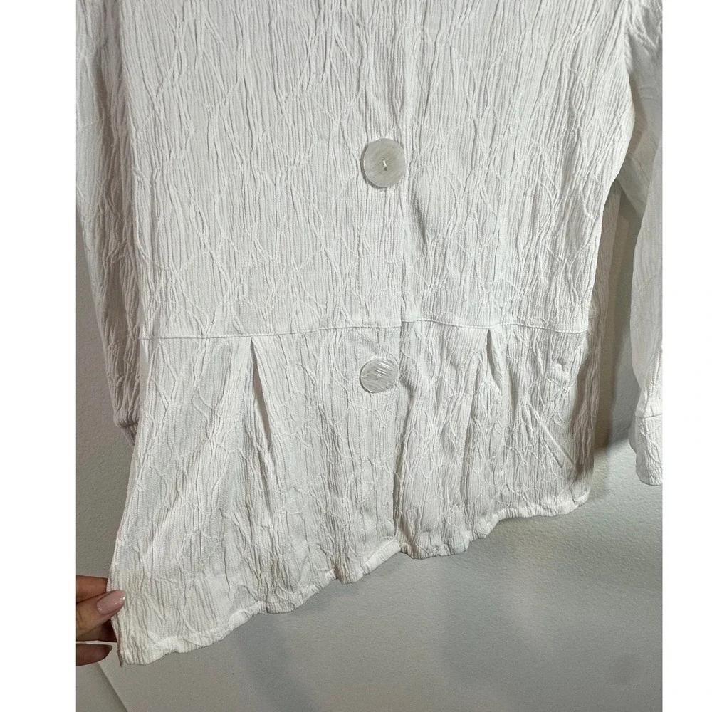 Peck & Peck Soft Luxury Tailored White Textured Crinkle Button Peplum Vintage S - Picture 8 of 8